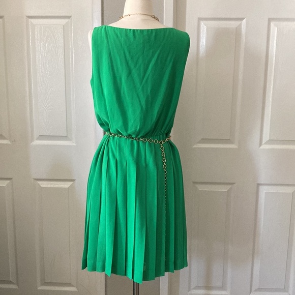 VINTAGE Ralph Lauren Green Pleated Chiffon Dress Size 10 - Picture 8 of 12
